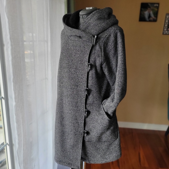 Glow and Grow Sherpa Charcoal Women's Cowl Neck Jacket with Toggles Size Small - Picture 2 of 12